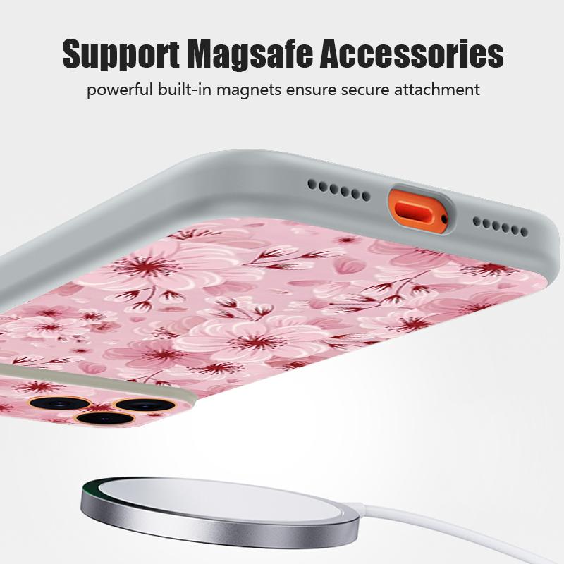 Чехол «Цветы персика» на весь экран Для iPhone 17 Pro Max Магнитный Для Magsafe Покрытие с ощущением кожи Для iPhone 16 15 14 13 Pro Max