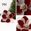 Fabric Flower Picks Christmas Glitter Magnolia Flower, Velvet Artificial Pick for Xmas Tree Embellishments and Vase, Faux Stem Ornament Holiday Party
