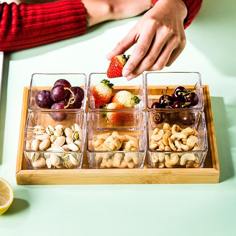 Youlaifu Dried Fruit Tray, Compartmented Fruit Plate, Home Living Room Snack Tray, Storage Box, Snack And Candy Tray, Glass Six-Compartment Plate