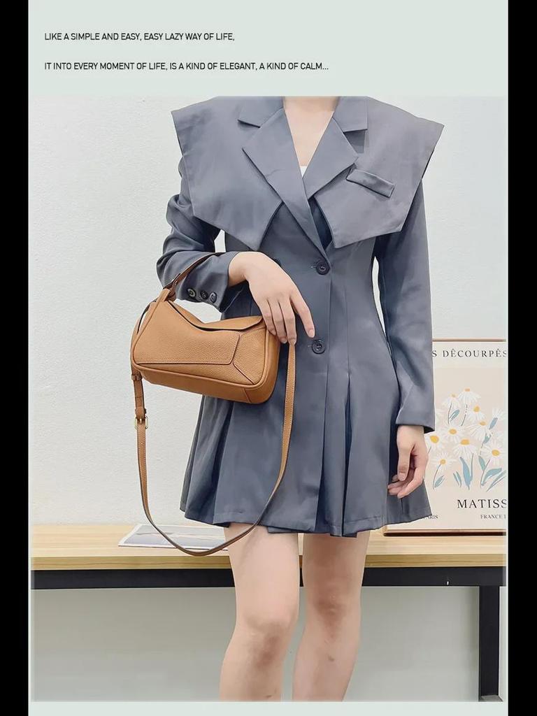 2024 Осень Женская Модная Универсальная Сумка из Коровьей Кожи на Одно Плечо