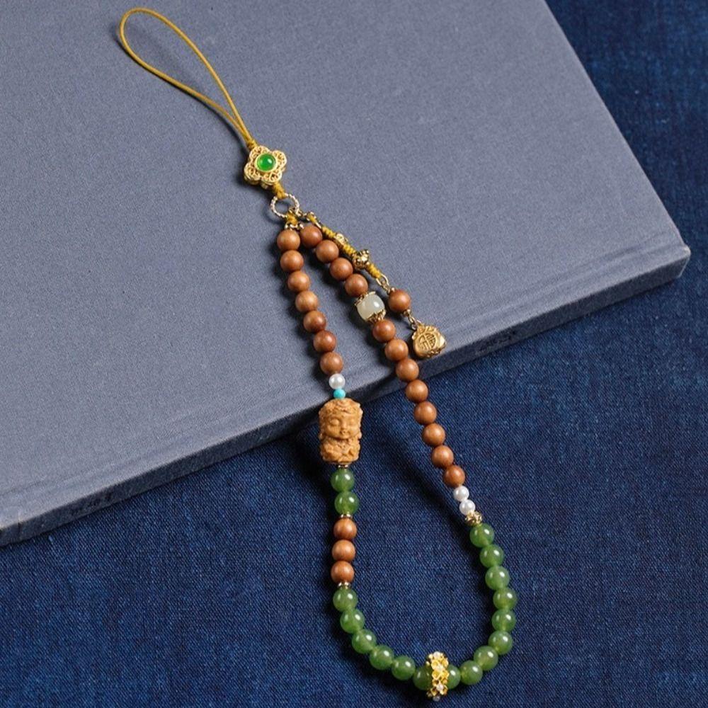 Chinese Style Mobile Phone Chain Vintage Antique Green Wrist Rope Pendant  Girls