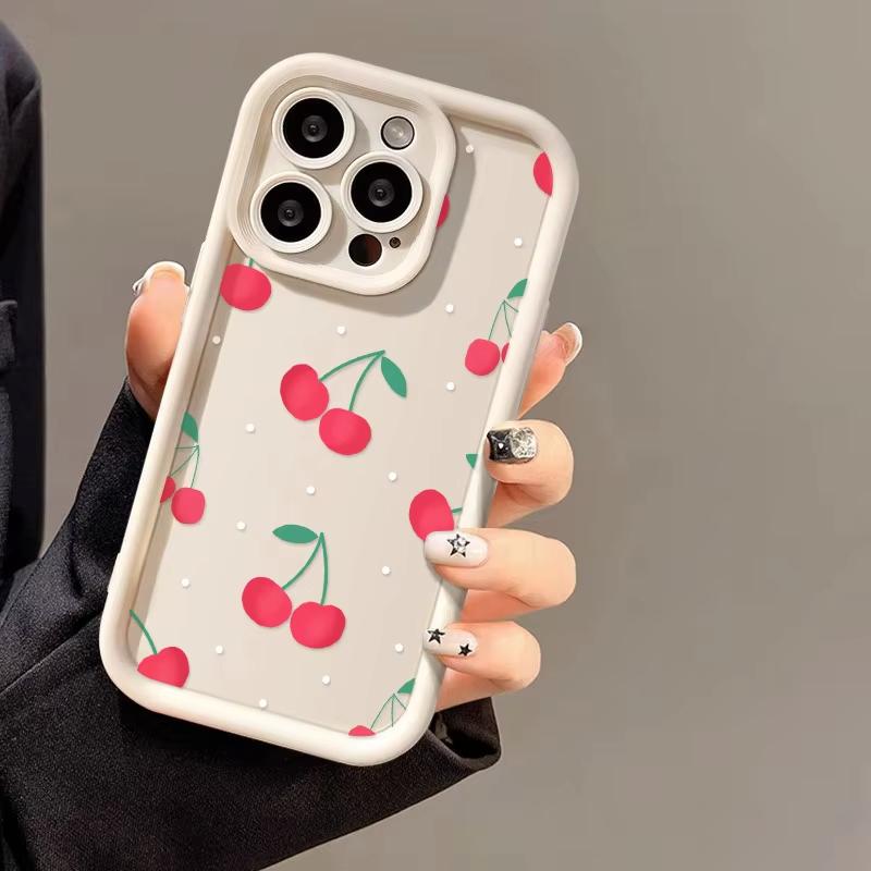 Мягкий чехол из ТПУ с рисунком Красной Вишни для iPhone 17 Air 16 15 14 Pro Max Plus 13 12 Mini 8 7 X Xs Задняя крышка