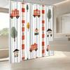 Whimsical Fire Truck Shower Curtain, Red & Green Stripes With Cartoon Trucks & Trees, Fade-Resistant Polyester, Fun Bath Decor