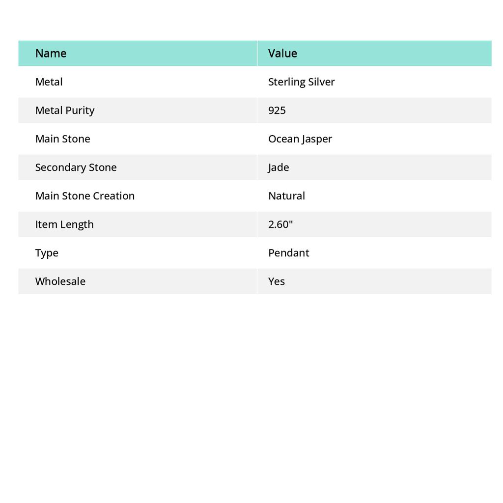 Океанический Яшма, Нефрит Ручной Работы Ювелирная Подвеска из Серебра 925 пробы 2,60" M2P74