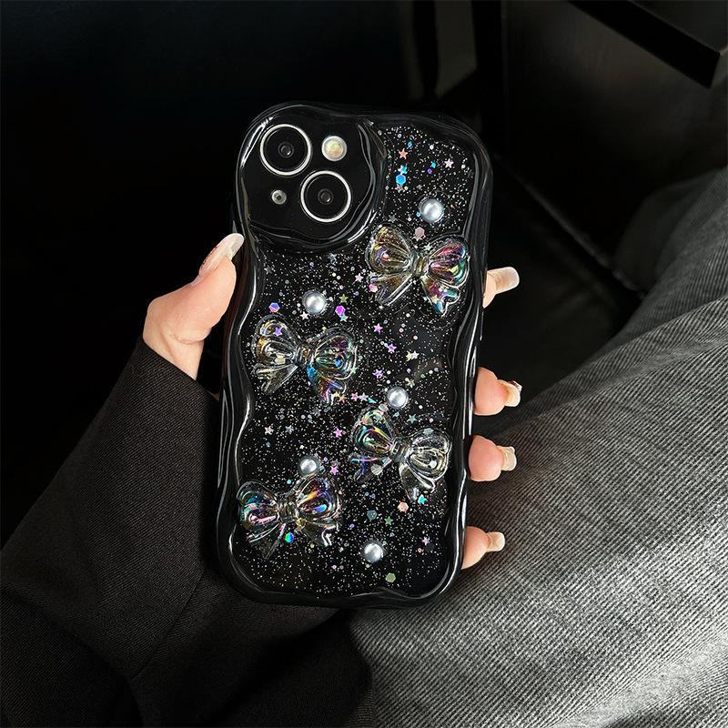 Чехол для мобильного телефона IPhone 17 со звездой и пайетками, бантом, для IPhone 15 Promax, всесторонний противоударный, кремовый, в стиле ветра, мягкий