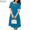 Women Casual Square Collar Summer Short Sleeve Sheath Dress