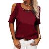 Women Casual Solid Cold Shoulder Loose Short Sleeve T Shirt