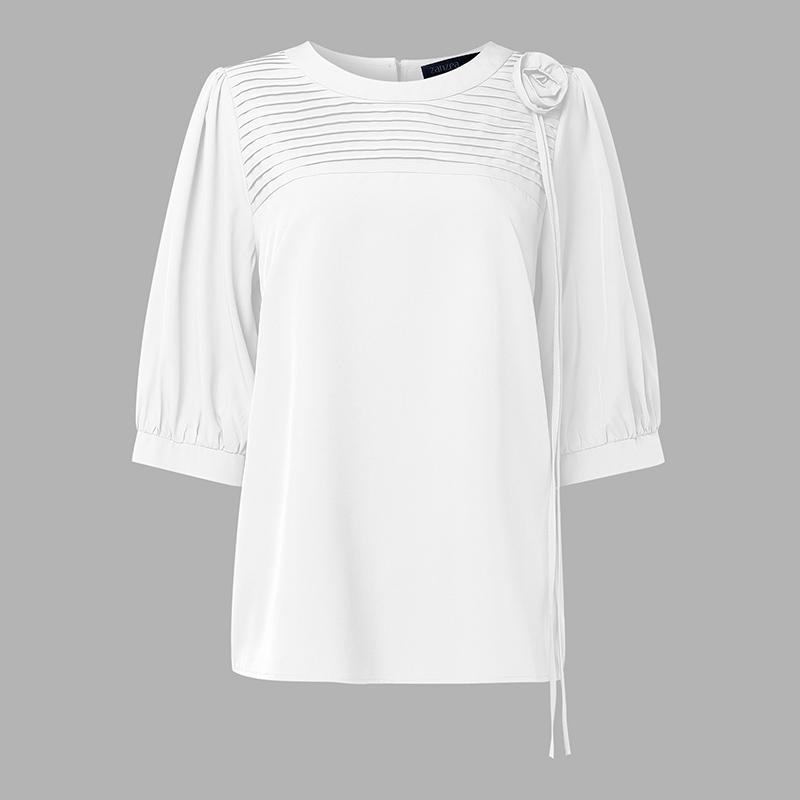 ZANZEA Женская повседневная однотонная блузка с круглым вырезом и коротким рукавом