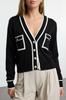 Women's Elegance Style Cardigan Black Color Block Knitwear Cardigan