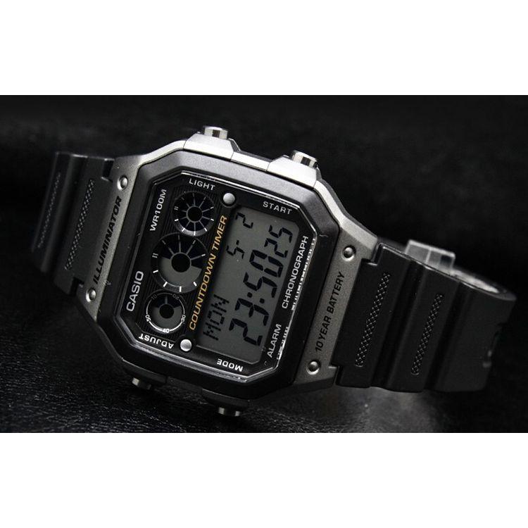 Casio Стандартная серия Классические Ретро Квадратные Десятилетняя Батарея Водонепроницаемые Кварцевый Механизм Ремешок из Смолы Часы Мужские Черные AE-1300WH-8A