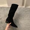 Fashion Women's Boots High Heels Long Boots Shoes New Autumn Winter Plush Pointed Anti Slip Wrinkled Fashion Outdoor Knight Boots