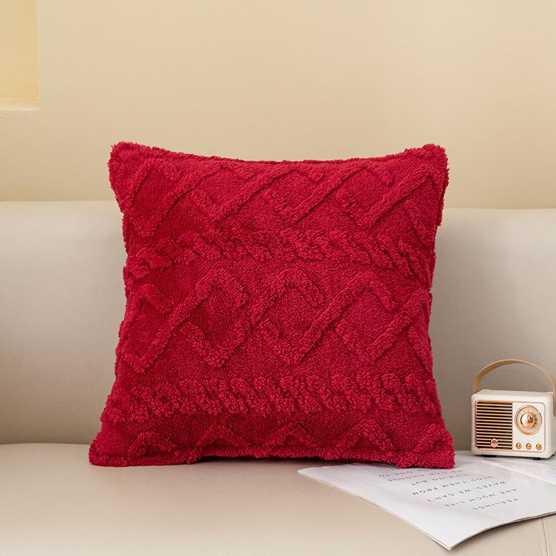 Однотонная зеленая плюшевая наволочка с ромбами для дивана