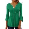 Autumn T-shirt Women's Solid Color Hollow V-neck Button Flared Seven Quarter Sleeve Top
