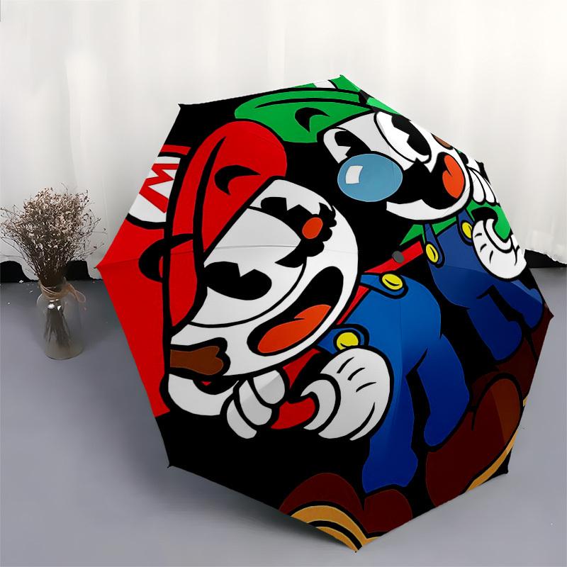 1pc Mario & Luigi Outdoor Umbrella - Automatic Opening/Closing, Portable 3-Fold Design, 8-Bone Iron Frame - Perfect Gift for Fans, Travelers, Daily Us