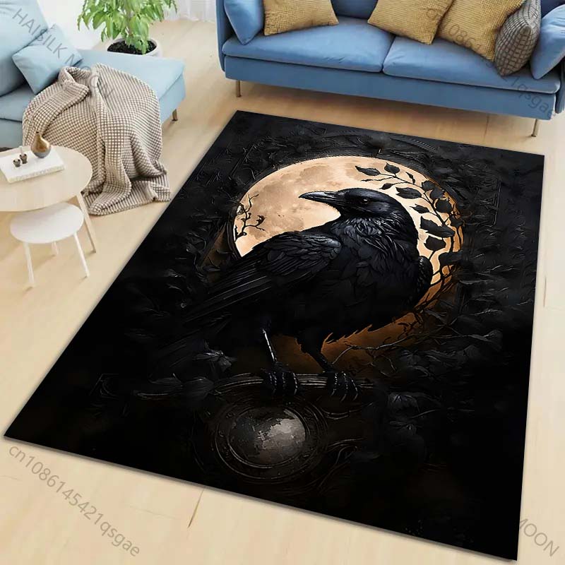 Raven with full moon background Carpet for Living Room Bedroom Bedside Floor Mat Cloakroom Child Play Mat Area Rug Large Size