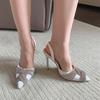Fashion Luxury Cover Toe Rhinestone Women Shoes Wedding Pumps Pointed Slingback Thin High Heels Sandals Back Strap Party Bridal Shoes