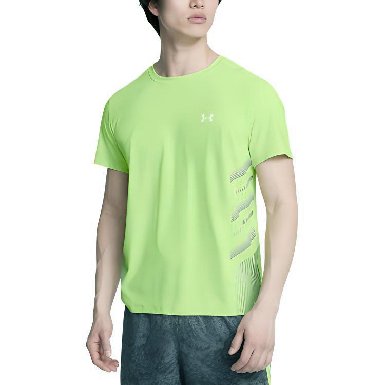 Under Armour Iso-Chill Running Sports Crew Neck Striped Short Sleeve T Shirt Men Tops Light-Grass-Green 1376518-304
