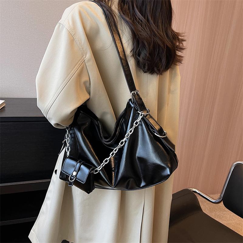Silver Soft Shoulder Crossbody Bags for Women Trend Fashion PU Leather Designer Handbags Female Underarm Bag with Purse