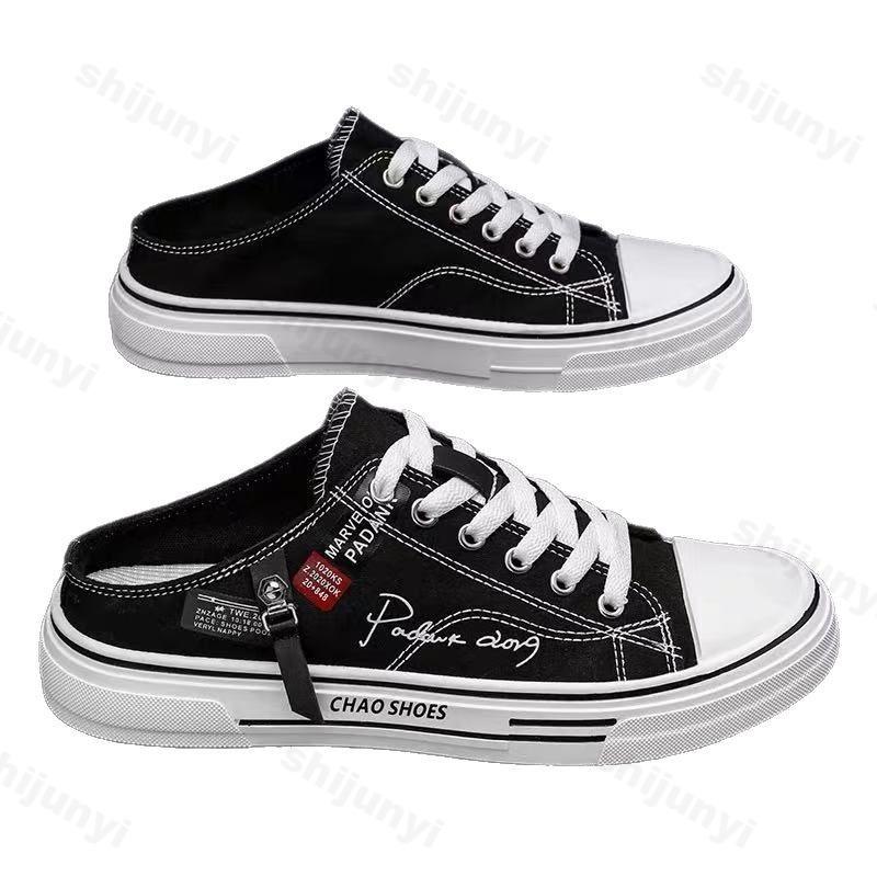 Summer Men's Canvas Shoes Half Slippers Fashion Casual Outdoor Sneakers Comfortable Breathable Men Vulcanized Shoes Zapatillas