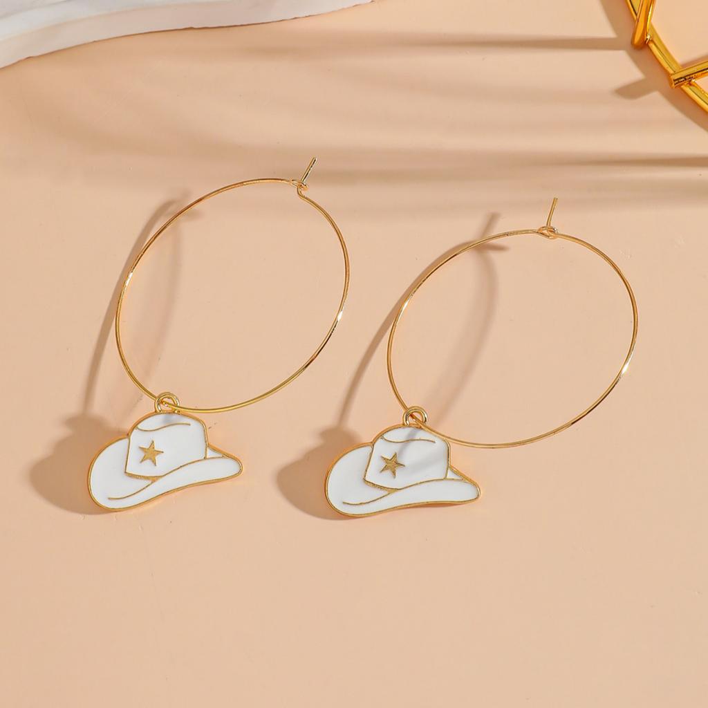 Europe United States Retro Western Cow Head Earrings Trendy Fashion Color Boots Cowboy Hat Gold Drop Oil Pendant Jewelry