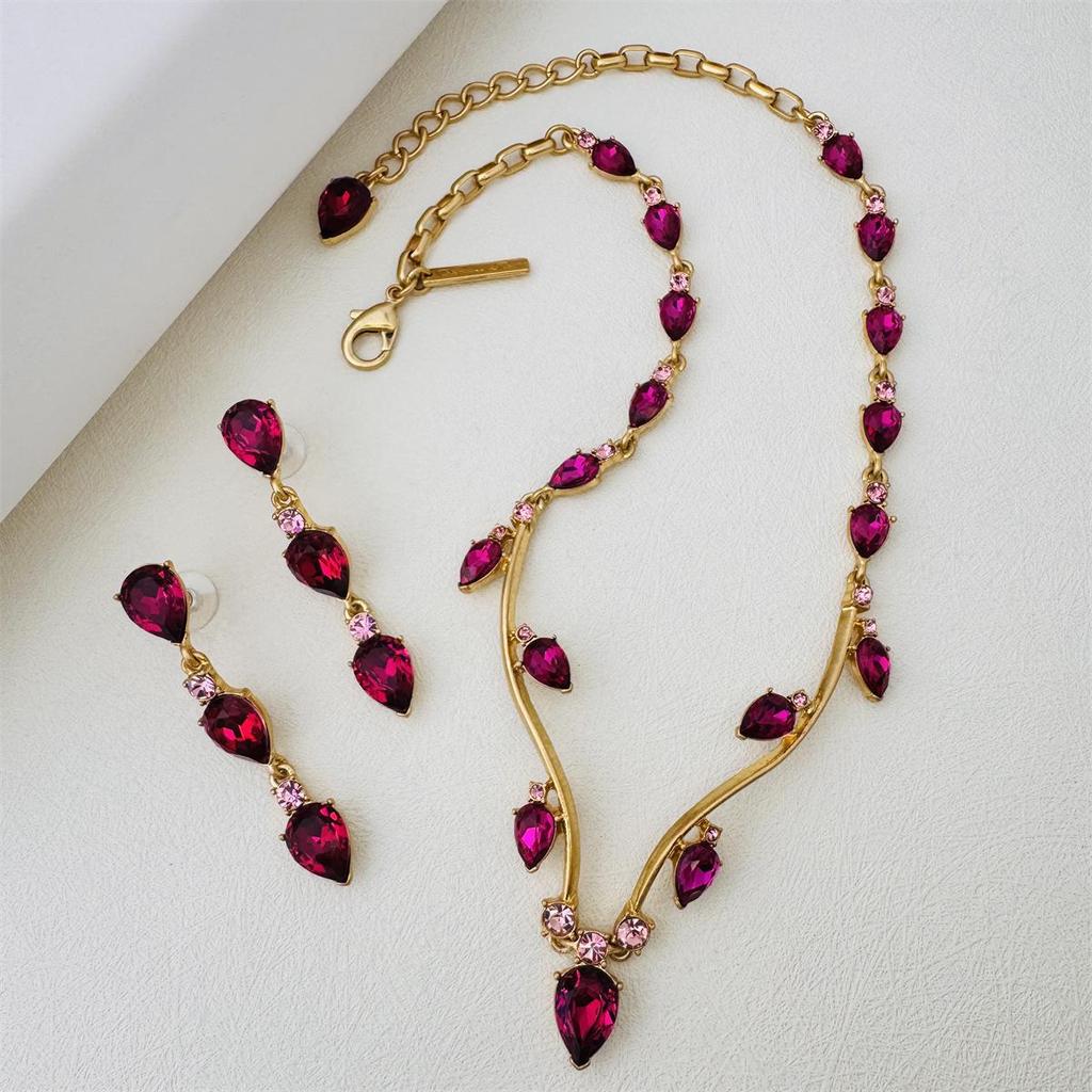 ODLR Retro Gold Crystal Vine Necklace - High-End European & American Design