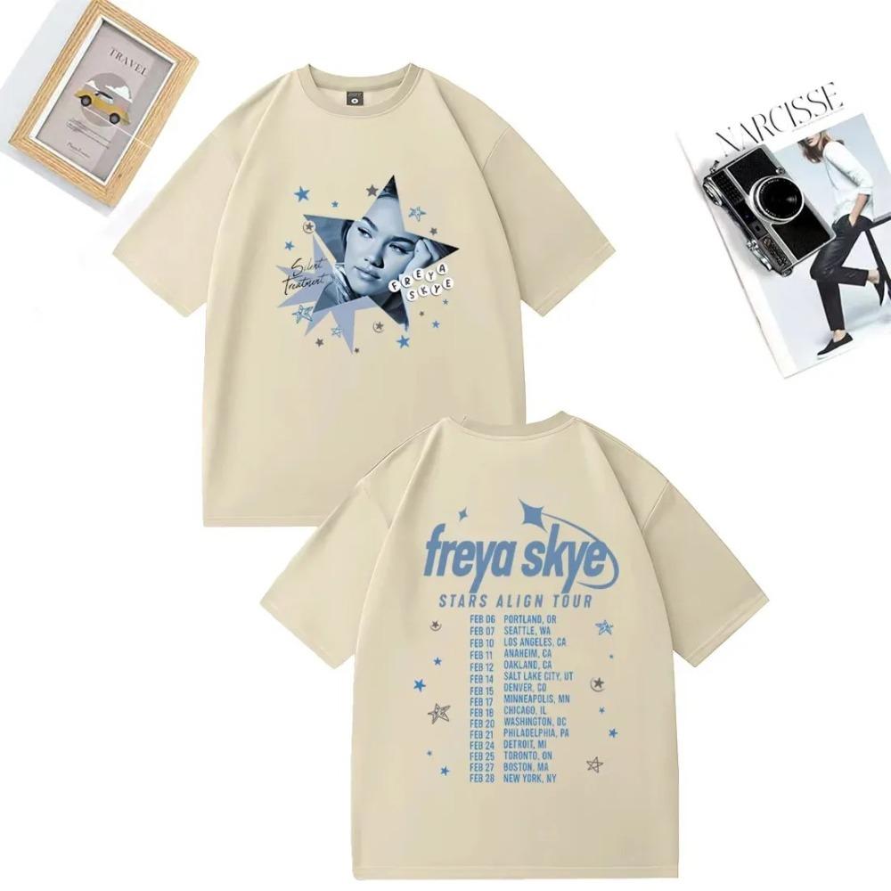 Freya Skye Stars Align World Tour Double Sided Oversized T-Shirt Pop Singer Casual Gray Unisex T-shirts