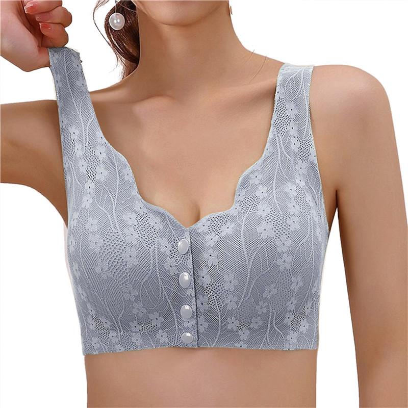Кружевной бюстгальтер большого размера с мягкими чашками до пуговицы в нижнем белье для пожилых людей, дышащая женская майка без стального кольца