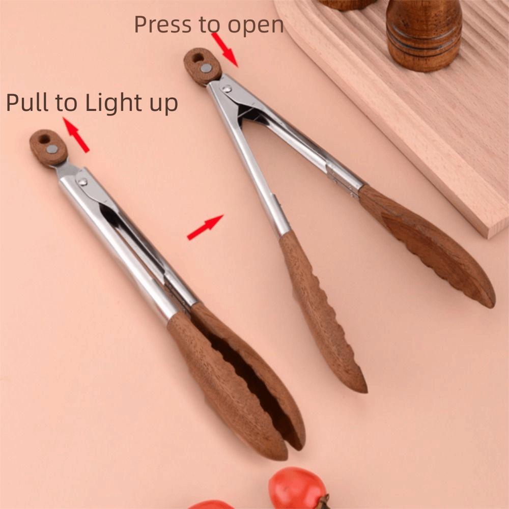 Wood Head Salad Bread Dessert Tong Non-slip Food Clamp Durable BBQ Grilling Tong  Cooking