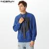 INCERUN Oversized Men O Neck Long Sleeve Letter Print Loose Casual Tops