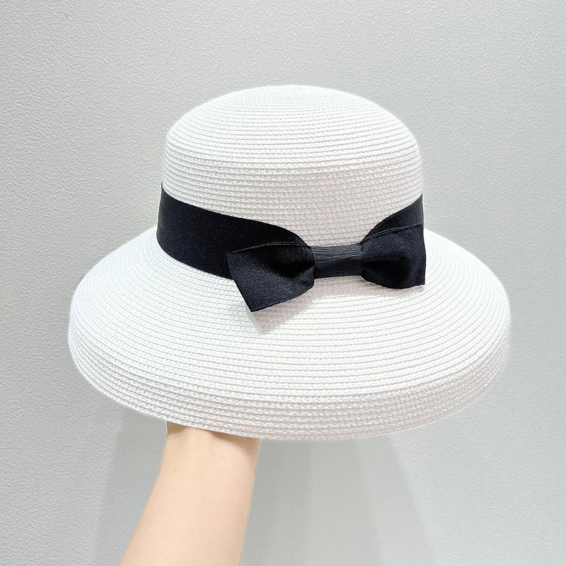 Summer Sun Protection Hat Woven Bow Sun Protection Big Brim Straw Hat UV Protection Fisherman Hat