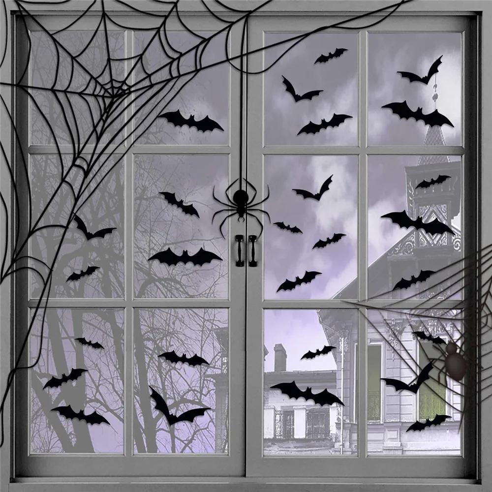 Halloween Party Bat Sticker 3D Stereoscopic Bat Sticker Black Bat Sticker Decorate Room Scary Decorative Props