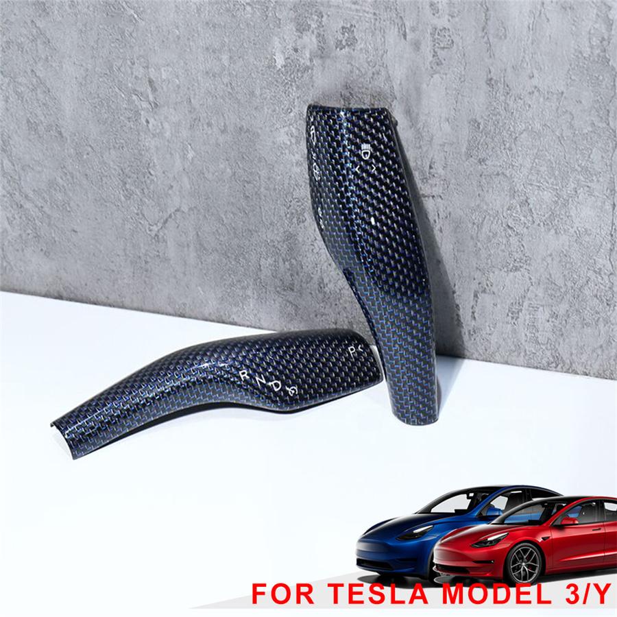 For Tesla Model 3 Y Gear Shift Cover Steering Wheel Accessories Glossy Carbon Fiber Look