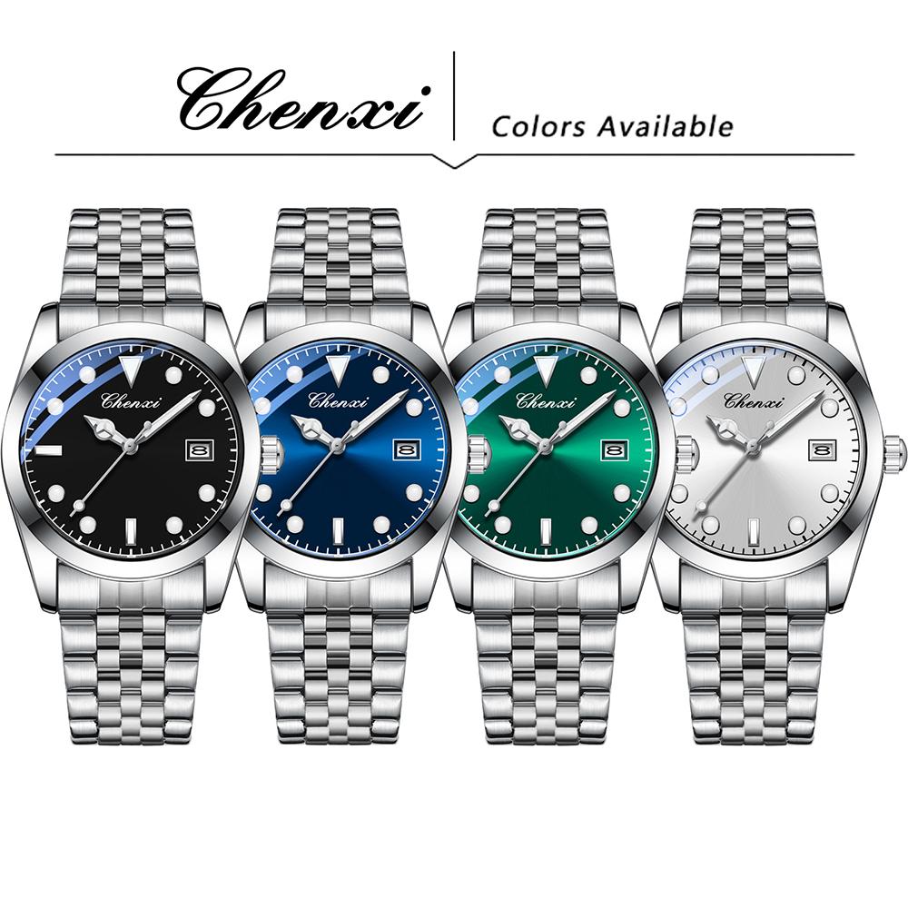 CHENXI New Men's Watch Fashion Trendy Quartz Wristwatches Simple Silver Steel Strap Luminous Waterproof Date Display Man Watches