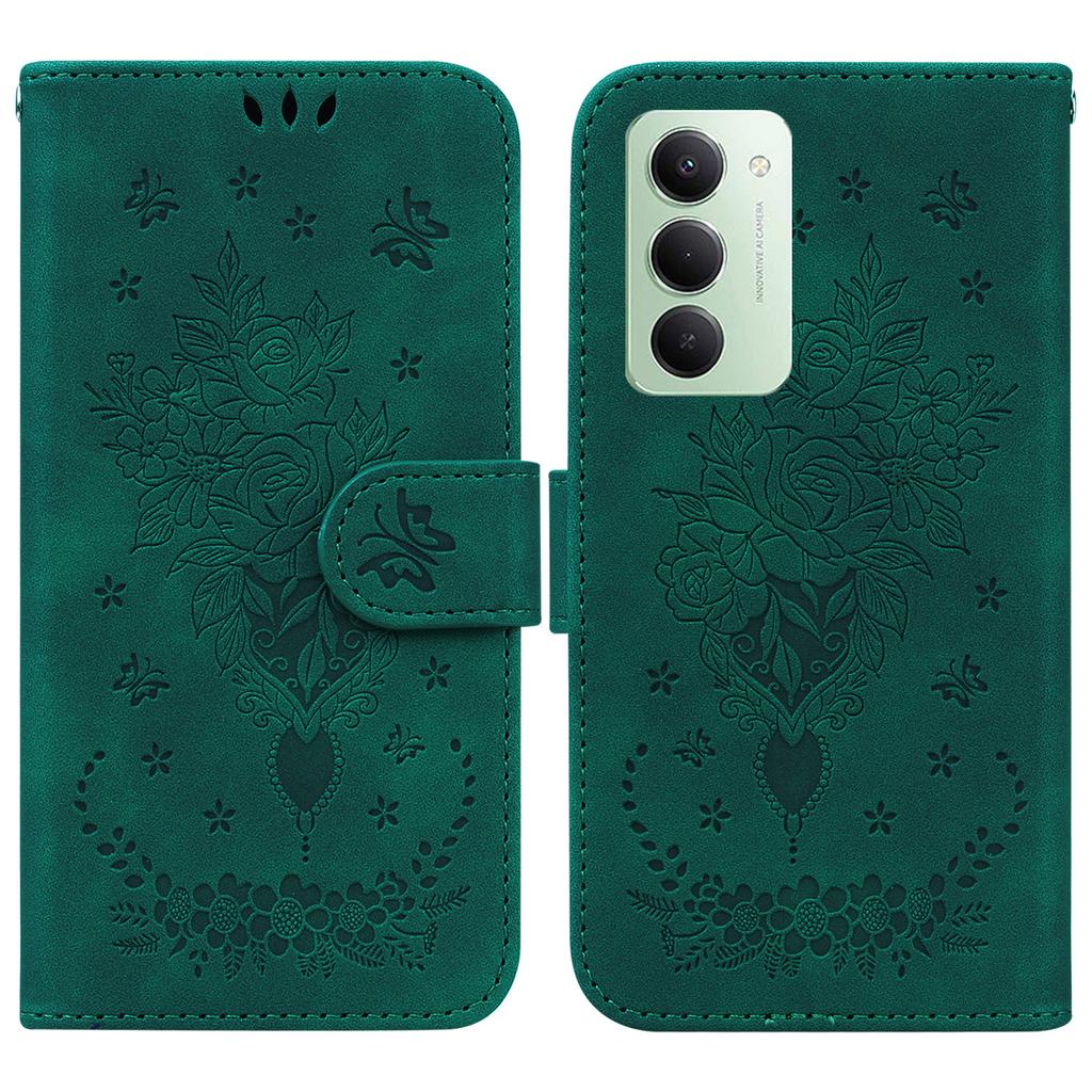 For Xiaomi Redmi 15 4G (EU) (171mm) Case Butterfly Flower Imprint PU Leather Wallet Phone Cover with Strap