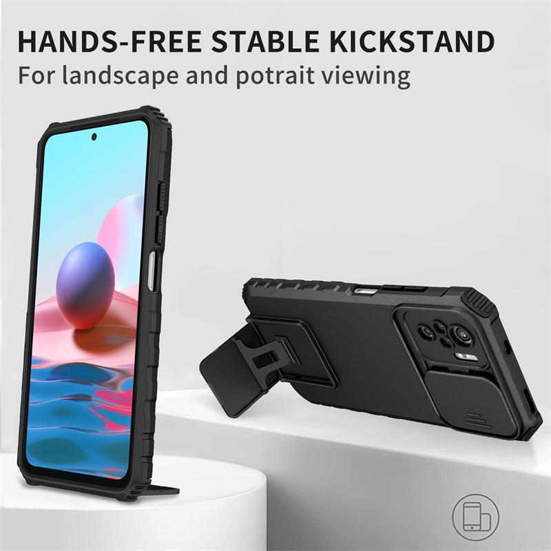Для Xiaomi Poco M5S чехол Push Pull Camera Protection Phone Case для Poco M5S 4G M5 S M5S 6.43 Stand Противоударный бронированный чехол на заднюю панель