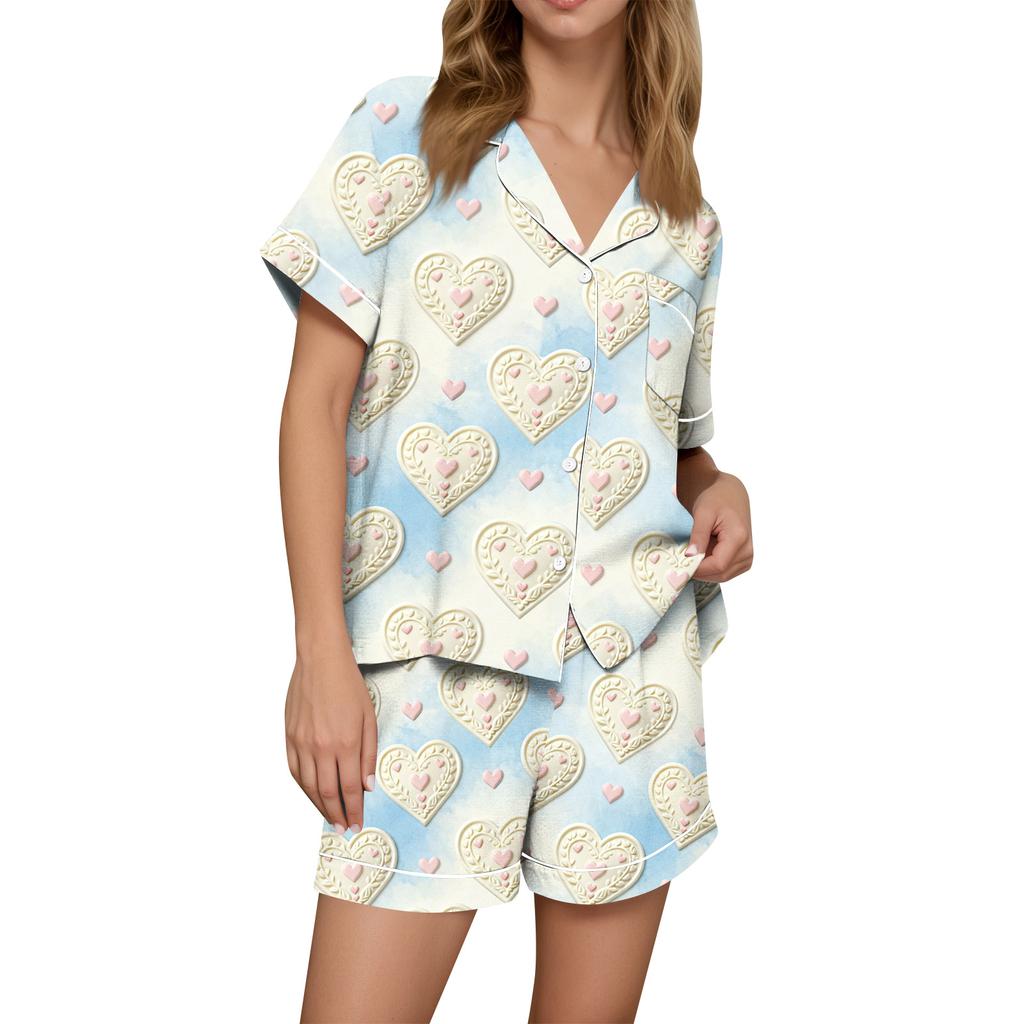 Женская повседневная модная футболка с короткими рукавами с рождественским принтом и шорты для дома на пуговицах