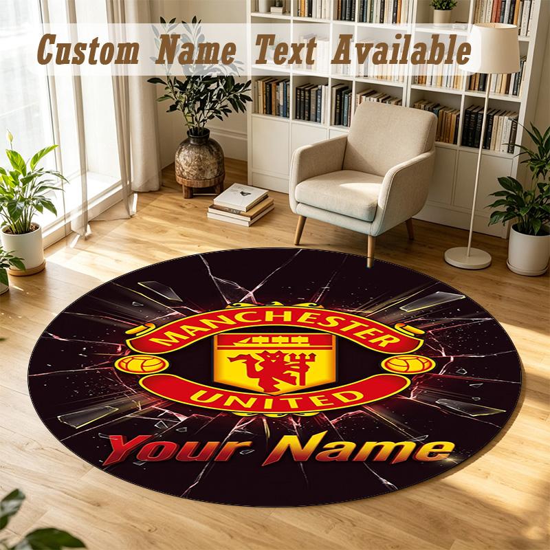 Round Rug Custom NameManchester United Pattern Non Slip Carpet Home Floor Decor