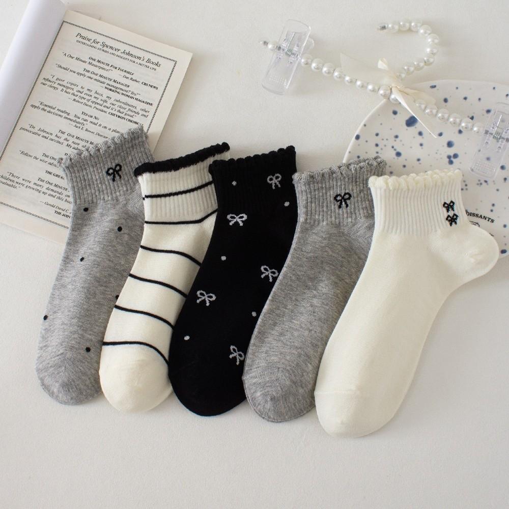Breathable Kawaii Shallow Socks Stripe Bow Boat Socks Korean Style Short Tube Socks Warm