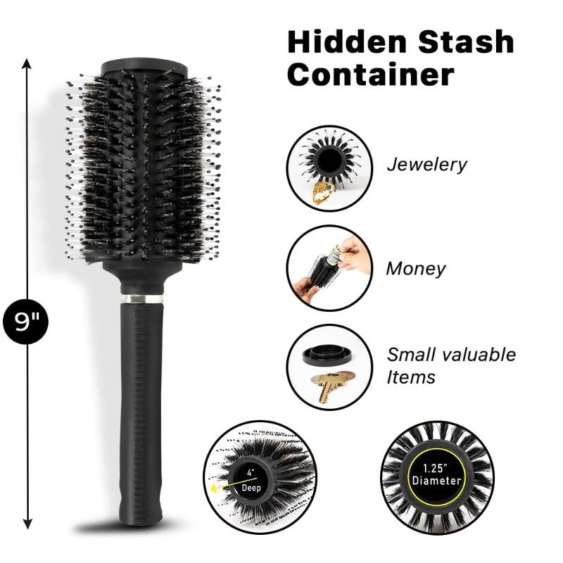 Round Hair Brush with Secret Hidden Compartment Safe Stash Box Container for Money Jewelry Valuables, for Travel or Home Use