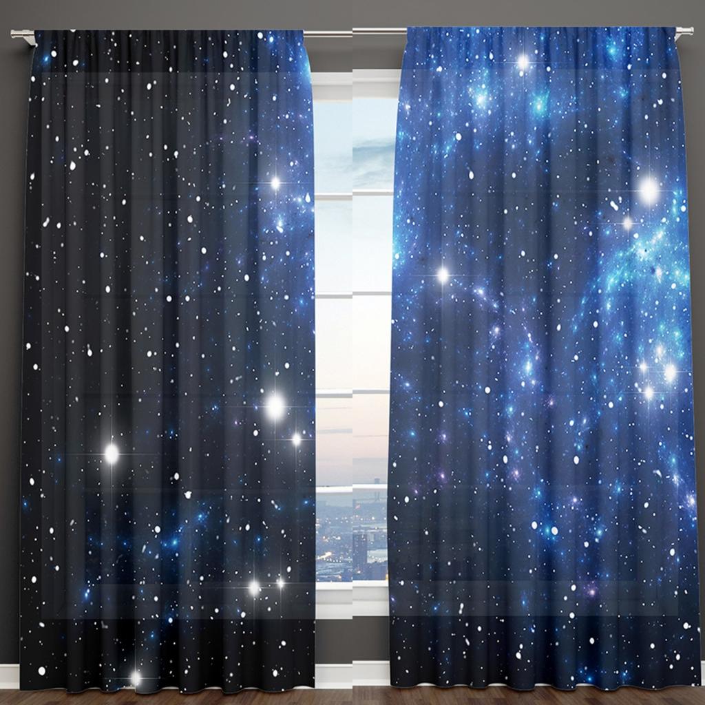3D принт, синий, черный, звездное небо, серия «Млечный Путь», детская 2 шт., затеняющая оконная занавеска для гостиной, спальни, декор, карман для штанги