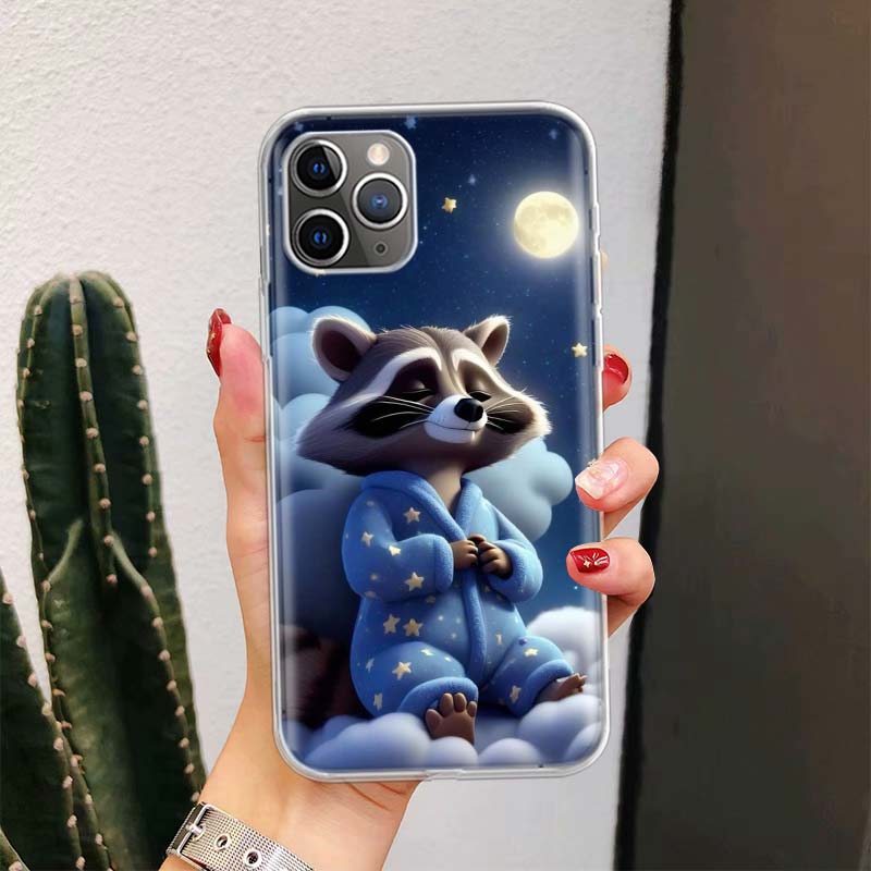 Raccoon Cute Animal For iPhone 17 Air 16 15 14 Plus 13 Mini 12 11 Pro Max Phone Case 16E 7 Print 8 SE Fundas Cover Soft Coque 16