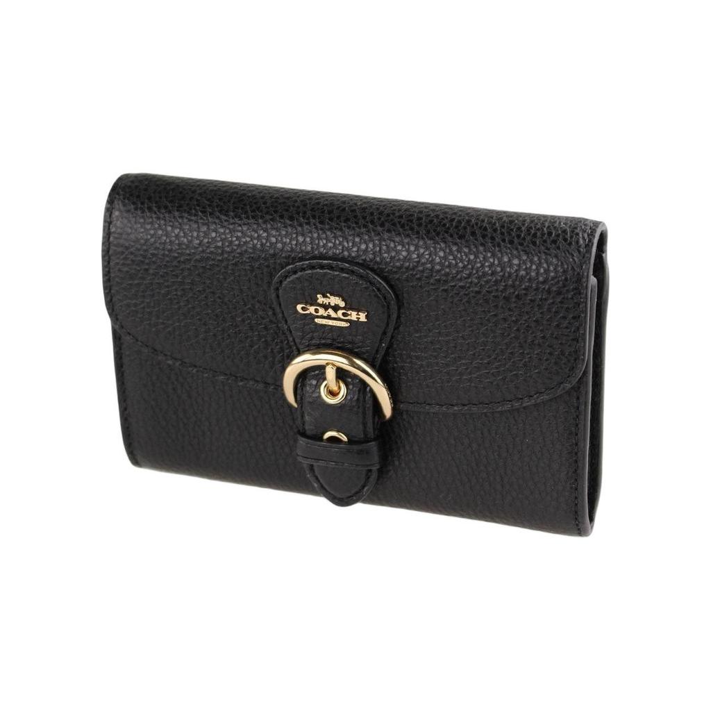 Coach Kleo Casual Travel Buckle Flap Clutch Leather Handbag Wallet Small Women handbag Black C6896-IMBLK
