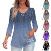 Рубашки для женщин, модные футболки на пуговицах с v-образным вырезом, повседневные летние футболки с принтом, футболка, блузка, топы с рукавами три четверти для женщин