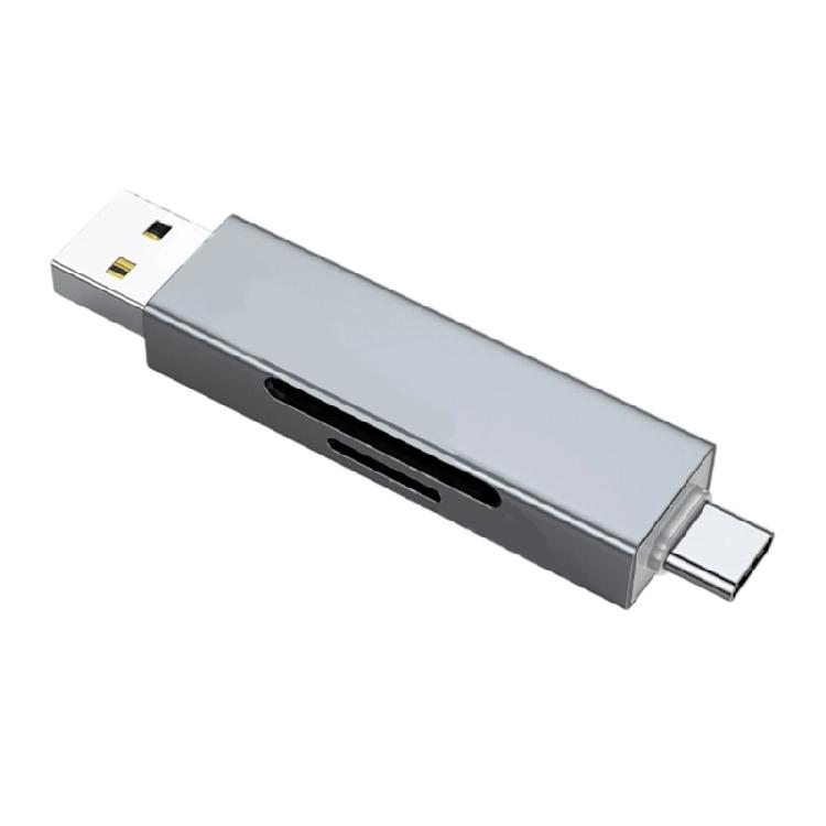 Многофункциональный алюминиевый кард-ридер для карт TF, USB Type A/C, двойной слот, не требует драйверов, для командировок, для обмена документами