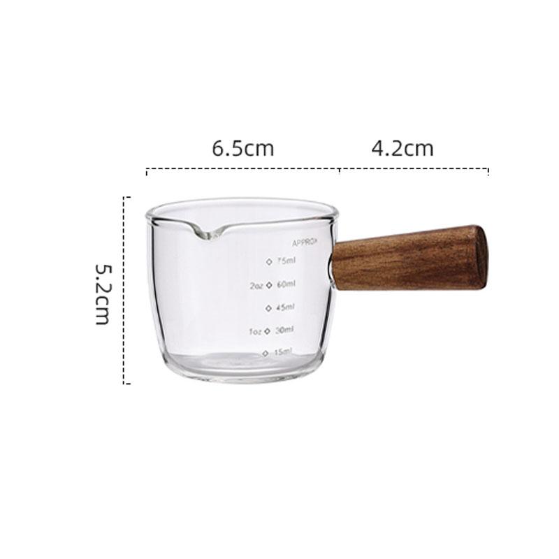 Glass Small Milk Cup Fine Espresso Small Glass Measuring Cup Single Double Spout Coffee Milk Sauce Dispenser With Wooden Handle