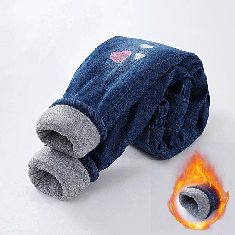 Girls Padded-lined Pants Winter Kids Thicken Warm Jeans Children Demin Trousers Autumn Teen Snow Pants