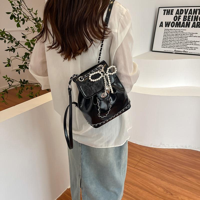 Рюкзак Premium sense nickel silver, женский, новый летний универсальный рюкзак-ведро с цепочкой для поездок на работу и обратно, маленький