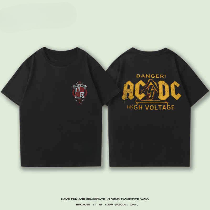 2024 Новая футболка с коротким рукавом рок-группы ACDC для студентов мужского и женского пола, летняя, свободного кроя, в американском уличном стиле, с круглым вырезом, из чистого хлопка