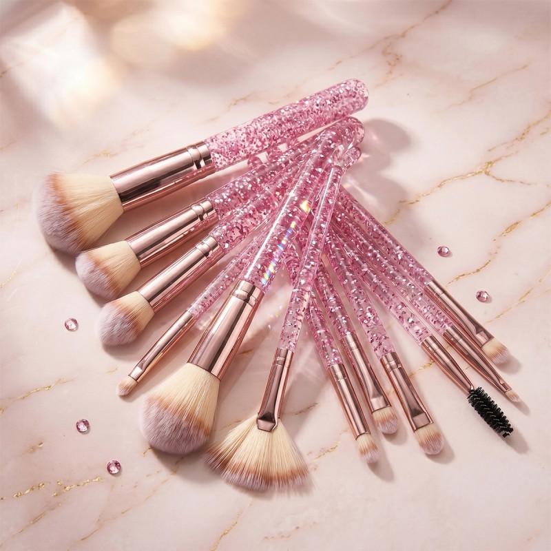 18pcs Glitter Crystal Handle Makeup Brush Set Soft Bristle Foundation Brushes With Cosmetic Bag