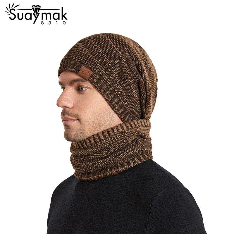 Winter Hat Scarf Suit Women's Fashion Korean Style Pullover Cap Men's Plus Velvet Outdoor Warm Knitted Woolen Hat